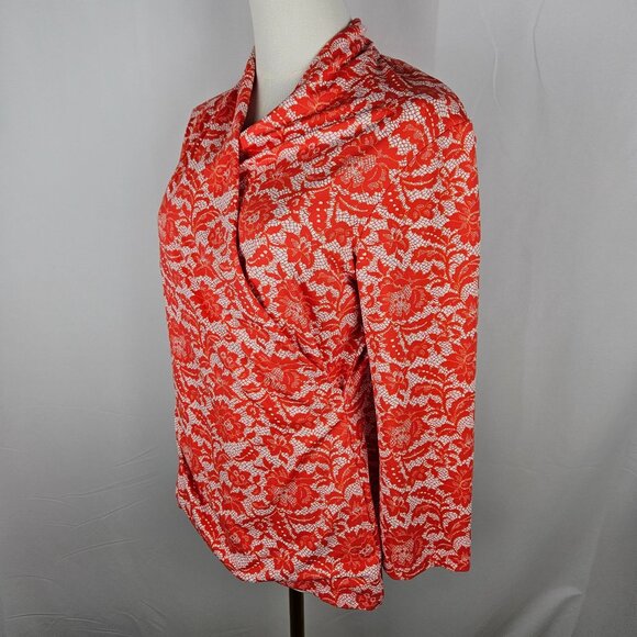 J. McLaughlin Catalina Faux Wrap Top Size Large Red Floral Lace Print - Picture 3 of 9